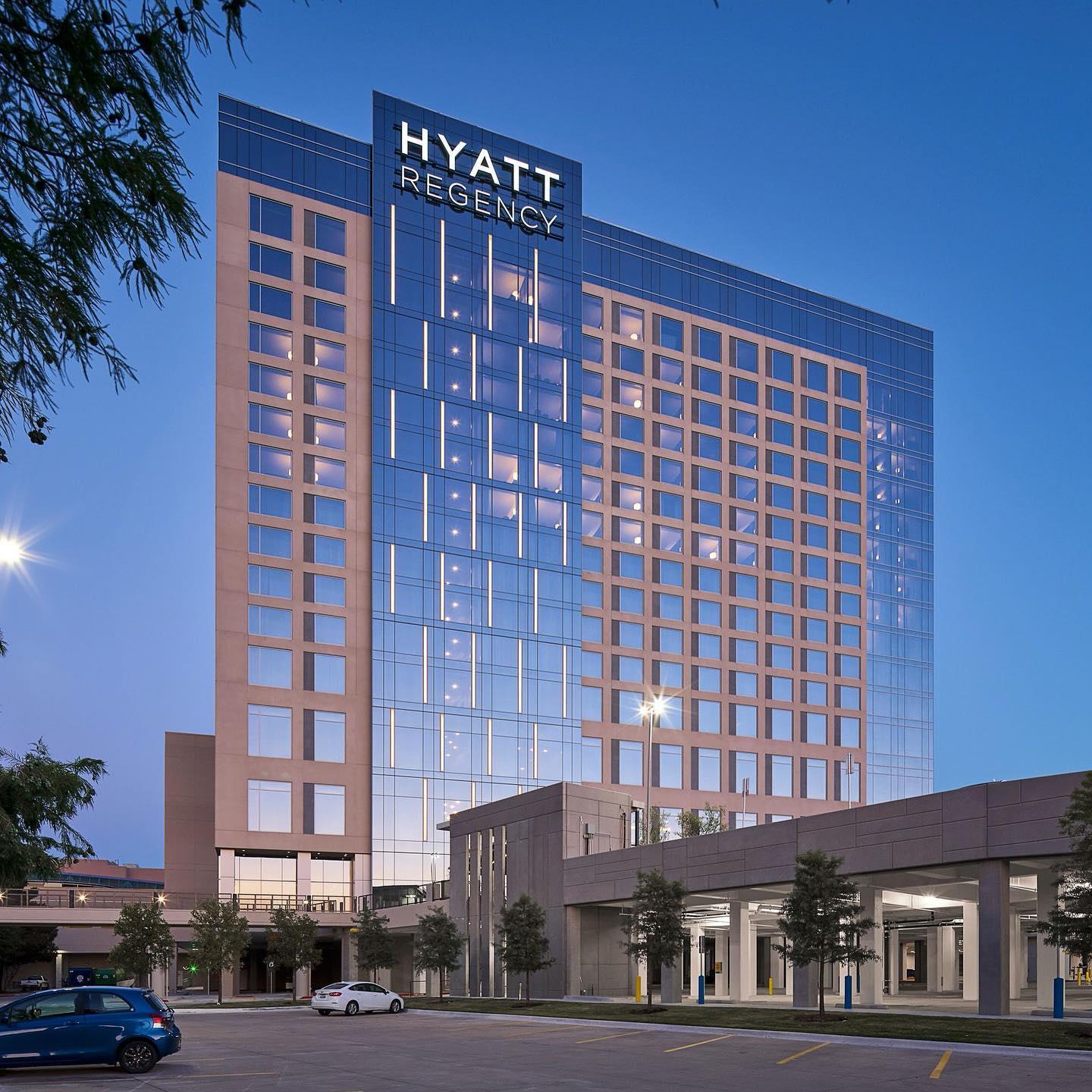 exterior view of the Hyatt Regency during sunset