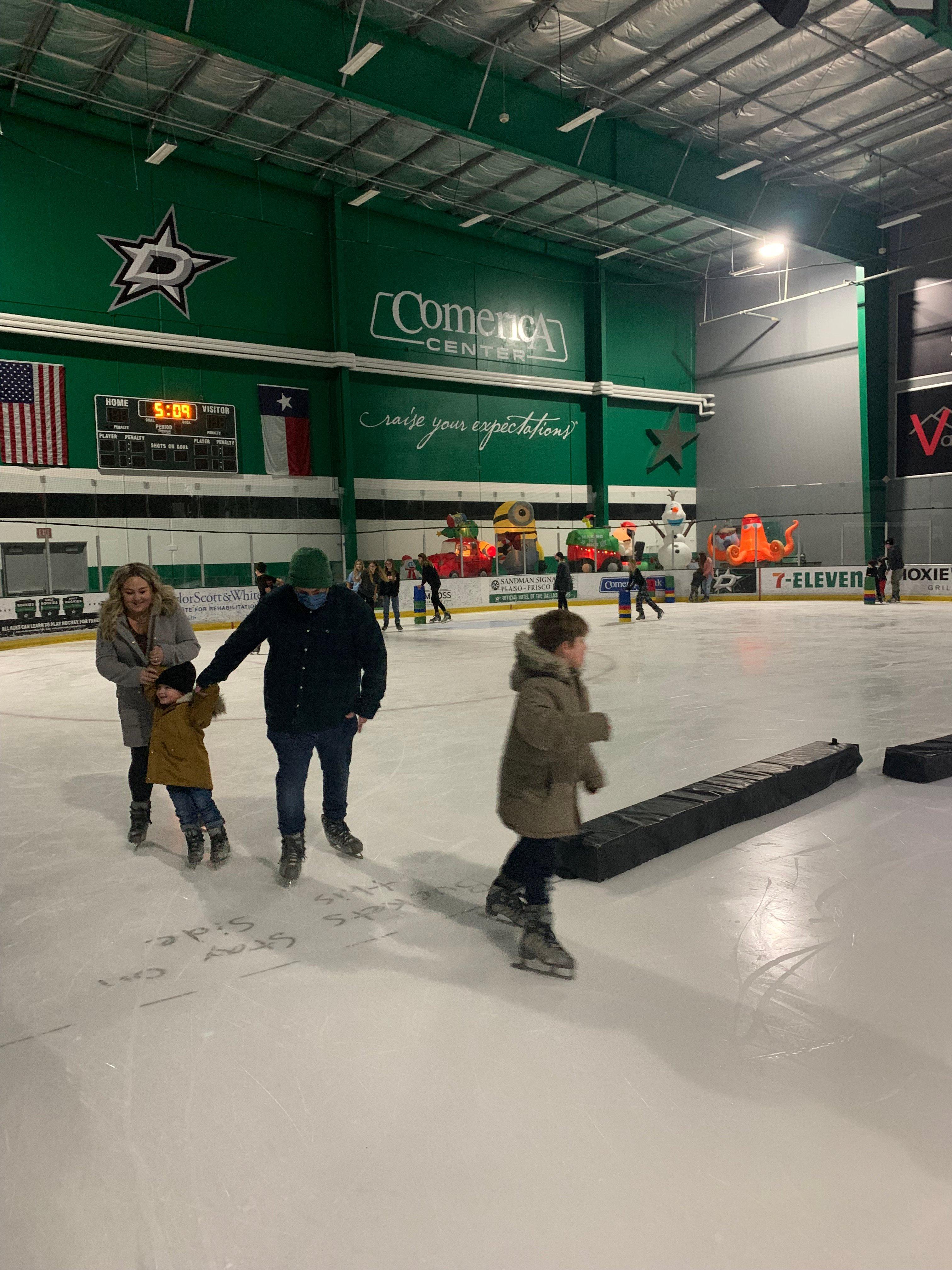Families skating on the Dallas Stars practice rink