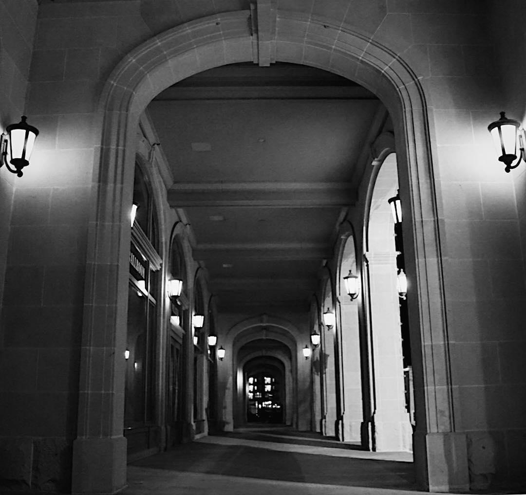 balck and white brick archway